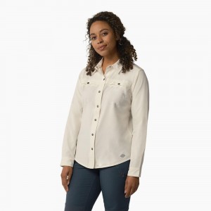 Beige Dickies Cooling Roll-Tab Women's Work Shirts | 470-YGUVQJ