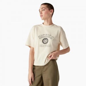 Beige Dickies Oxford Graphic Women's T-Shirt | 398-QAOZXW