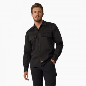 Black Dickies 1922 Premium Twill Long Sleeve Men's Shirt | 149-OWKDEA