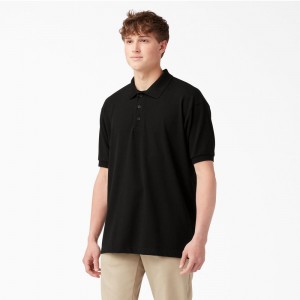 Black Dickies Adult Size Piqué Short Sleeve Men's Polo Shirt | 571-CGQWAX