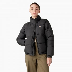 Black Dickies Atlanta Puffer Women's Jacket | 613-DAUZJT