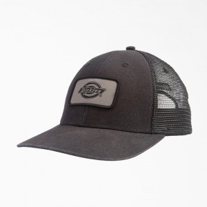 Black Dickies Canvas Trucker Men's Cap | 637-RJZDUC