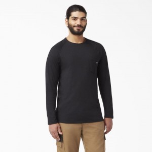 Black Dickies Cooling Long Sleeve Pocket Men's T-Shirt | 359-JQZGHF