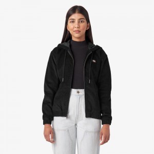 Black Dickies Corduroy Women's Jacket | 497-OAWLET