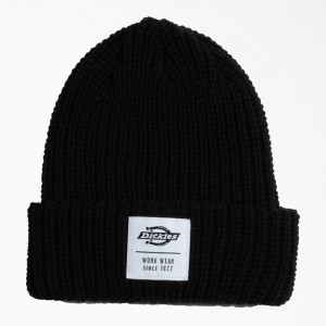 Black Dickies Cuffed Fisherman Men's Beanie | 092-FJCNHK