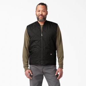 Black Dickies Diamond Quilted Men's Vest | 061-JGINWU