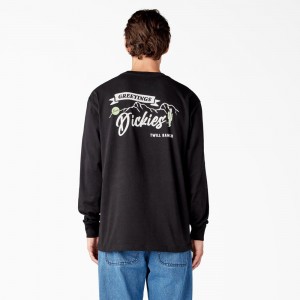 Black Dickies Dighton Long Sleeve Graphic Men's T-Shirt | 246-VYHPXW