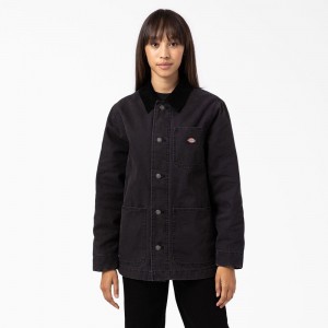 Black Dickies Duck Canvas Chore Coat Women's Jacket | 498-ABCZKS