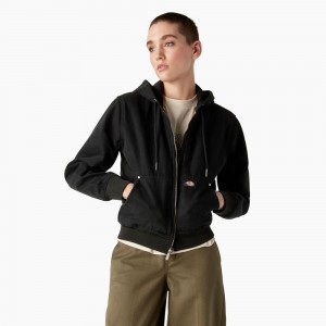 Black Dickies Duck Canvas Fleece Lined Women's Jacket | 306-DHICXJ