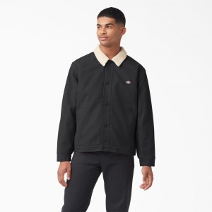 Black Dickies Duck Canvas High Pile Fleece Men's Jacket | 915-DOWTXL