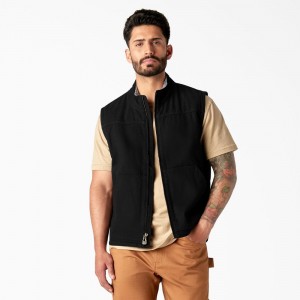 Black Dickies Duck Canvas High Pile Fleece Lined Men's Vest | 390-YAWGXN