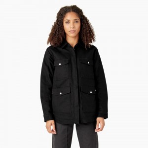 Black Dickies Duck High Pile Fleece Lined Chore Coat Women's Jacket | 164-QPFIZY