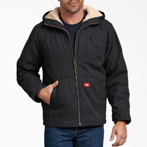 Black Dickies Duck High Pile Fleece Lined Hooded Men's Jacket | 891-TCSEAP