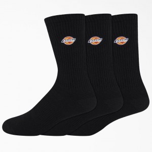 Black Dickies Embroidered Crew 3-Pack Women's Socks | 480-YOEKWP