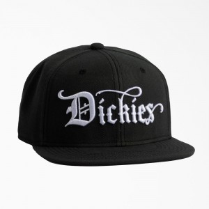 Black Dickies Embroidered Flat Brim Men's Hat | 528-GSOZXE