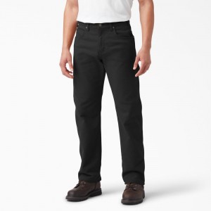 Black Dickies FLEX Lined Regular Fit Duck Carpenter Men's Pants | 974-YMIXEW