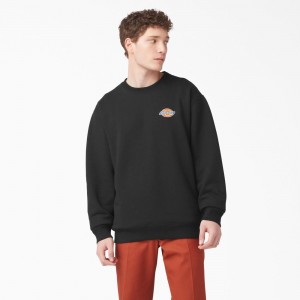 Black Dickies Fleece Embroidered Chest Logo Men's Sweatshirt | 935-KITOJZ