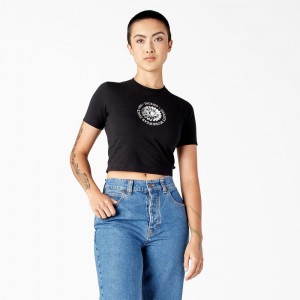 Black Dickies Garden Plain Cropped Women's T-Shirt | 203-DKUCMW