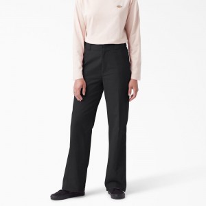 Black Dickies Halleyville Regular Fit Wide Leg Corduroy Women's Pants | 209-EWUBTF