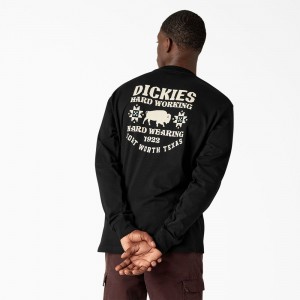 Black Dickies Hays Long Sleeve Graphic Men's T-Shirt | 849-JMBOLG