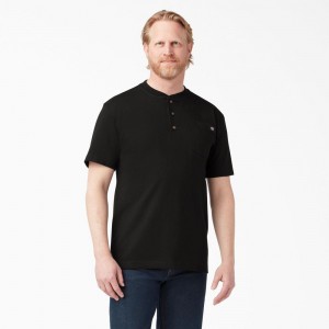 Black Dickies Heavyweight Short Sleeve Henley Men's T-Shirt | 791-CAYXIG