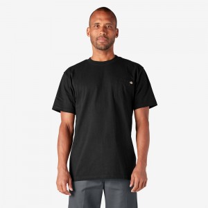 Black Dickies Heavyweight Short Sleeve Pocket Men's T-Shirt | 734-HQIJYL