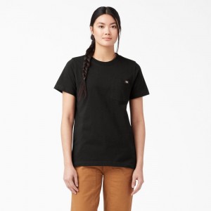 Black Dickies Heavyweight Short Sleeve Pocket Women's T-Shirt | 650-MGABNK