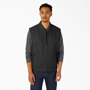 Black Dickies High Pile Fleece Lined Duck Men's Vest | 931-OXPBJL