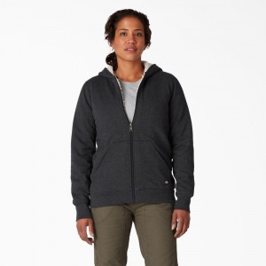 Black Dickies High Pile Fleece Lined Women's Hoodie | 584-CVLKWJ