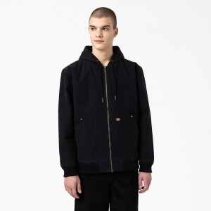 Black Dickies Hooded Bomber Men's Jacket | 901-VXBDKJ