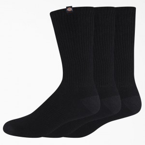 Black Dickies Label Crew 3-Pack Men's Socks | 703-YPTLKH