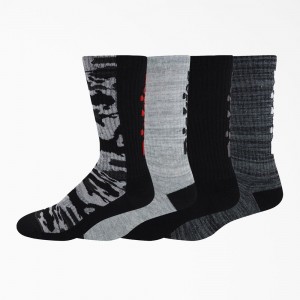 Black Dickies Logo Camo Crew 4-Pack Men's Socks | 194-MFOIQN