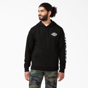 Black Dickies Logo Sleeve Fleece Men's Hoodie | 580-AUIXGV