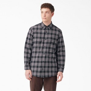 Black Dickies Long Sleeve Flannel Men's Shirt | 364-FBXQLJ