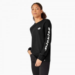 Black Dickies Long Sleeve Heavyweight Graphic Women's T-Shirt | 061-NXPAGR