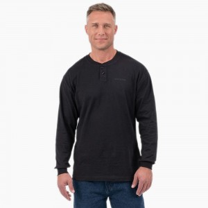 Black Dickies Long Sleeve Henley Men's T-Shirt | 281-OXRTQI