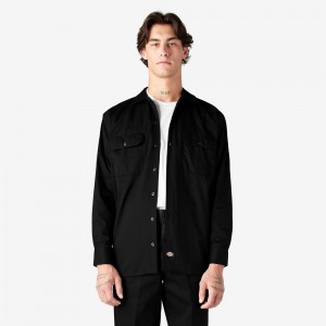 Black Dickies Long Sleeve Men's Work Shirts | 715-BSOMUW