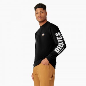 Black Dickies Long Sleeve Workwear Graphic Men's T-Shirt | 258-LWAVME