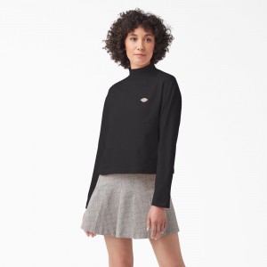 Black Dickies Mapleton High Neck Long Sleeve Women's T-Shirt | 852-TQUIBG