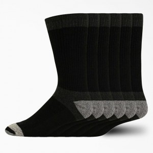 Black Dickies Max Cushion Crew 6-Pack Men's Socks | 302-WZMCTJ