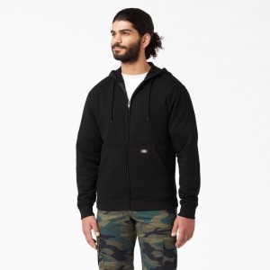 Black Dickies Midweight Fleece Zip Men's Hoodie | 209-BADRVZ