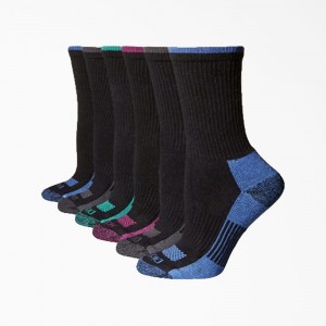 Black Dickies Moisture Control Crew 6-Pack Women's Socks | 426-PBFSIN