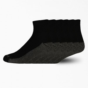 Black Dickies Moisture Control Quarter 6-Pack Men's Socks | 045-BGQHPX