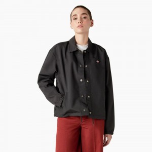 Black Dickies Oakport Cropped Coaches Women's Jacket | 839-NVAKFJ