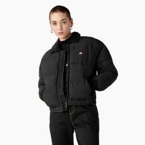 Black Dickies Overbrook Puffer Women's Jacket | 594-IOAWPK