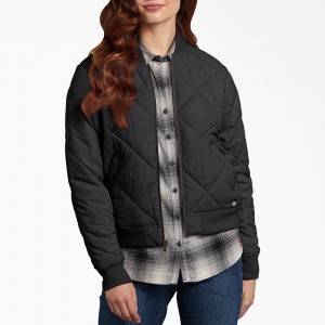 Black Dickies Quilted Bomber Women's Jacket | 037-TPEQLV