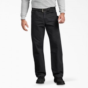 Black Dickies Relaxed Fit Sanded Duck Carpenter Men's Pants | 987-PUXYST