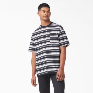 Black Dickies Relaxed Fit Striped Pocket Men's T-Shirt | 058-TGUSRF