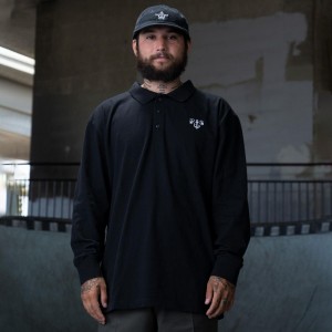 Black Dickies Ronnie Sandoval Long Sleeve Men's Polo Shirt | 185-KEFVQC