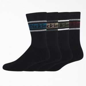 Black Dickies Rugby Stripe 4-Pack Men's Socks | 210-EWRXFN